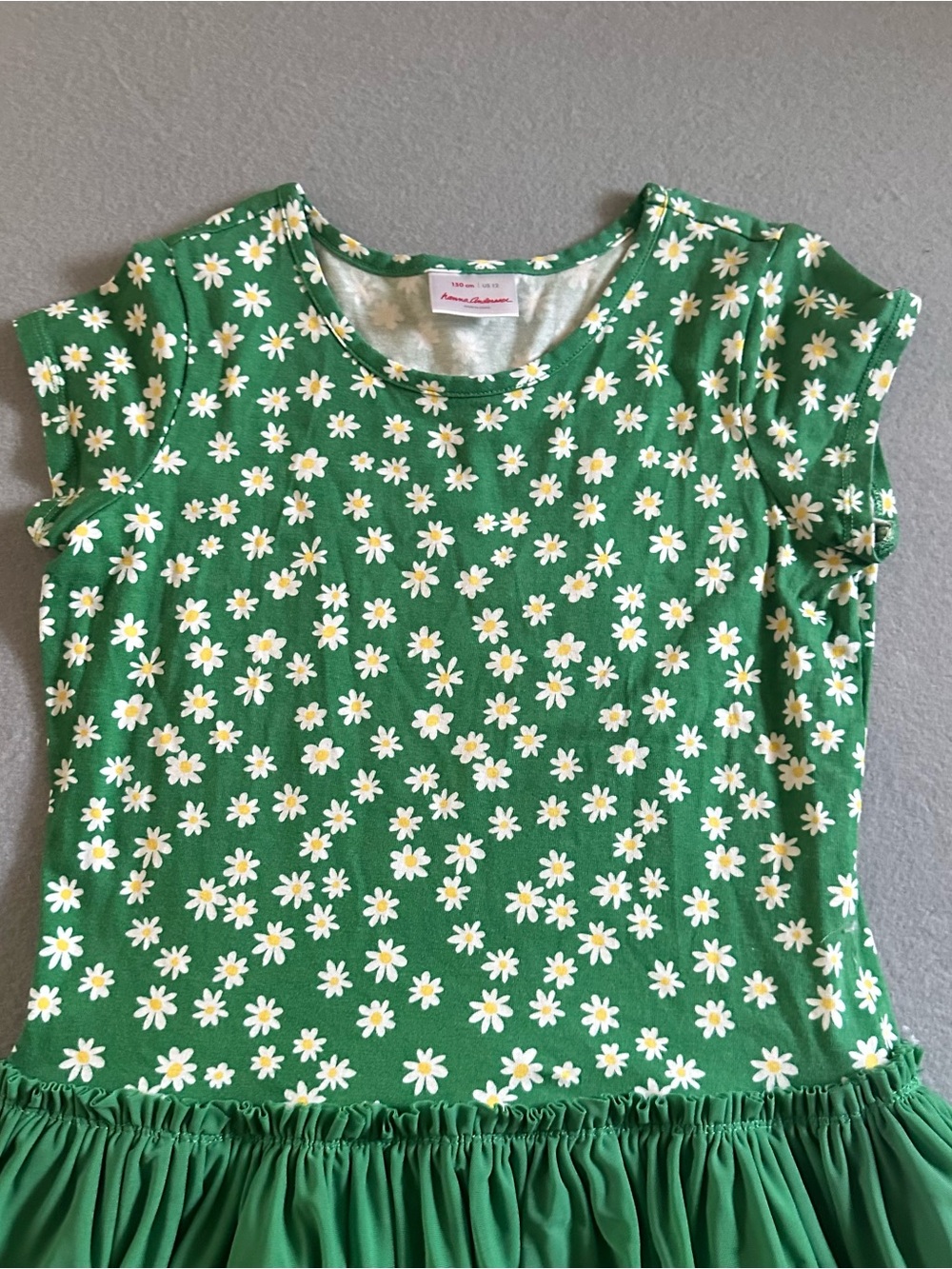 Hanna Andersson Green Floral Short Sleeve Tiered Layered Tulle Dress Girls 12 - Picture 2 of 7